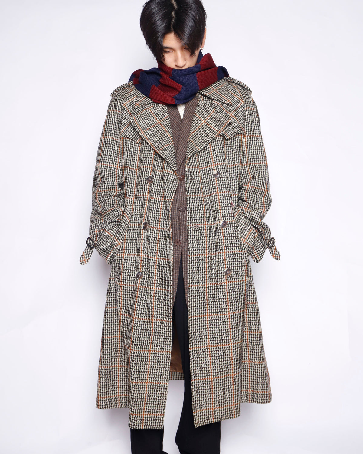 vintage 70's euro houndstooth trench coat