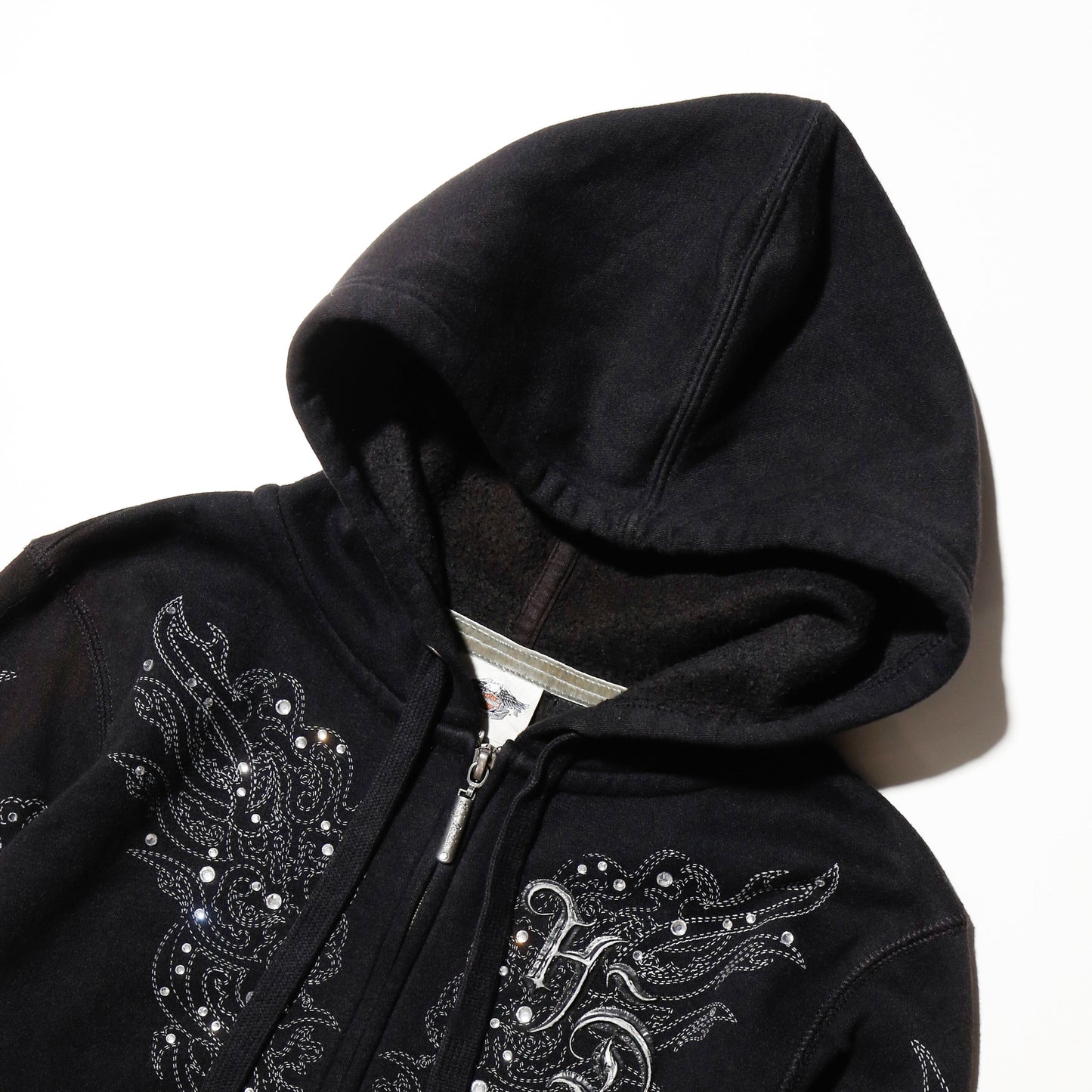 vintage 00's harley-davidson broderie/rinestone tatoo hoodie