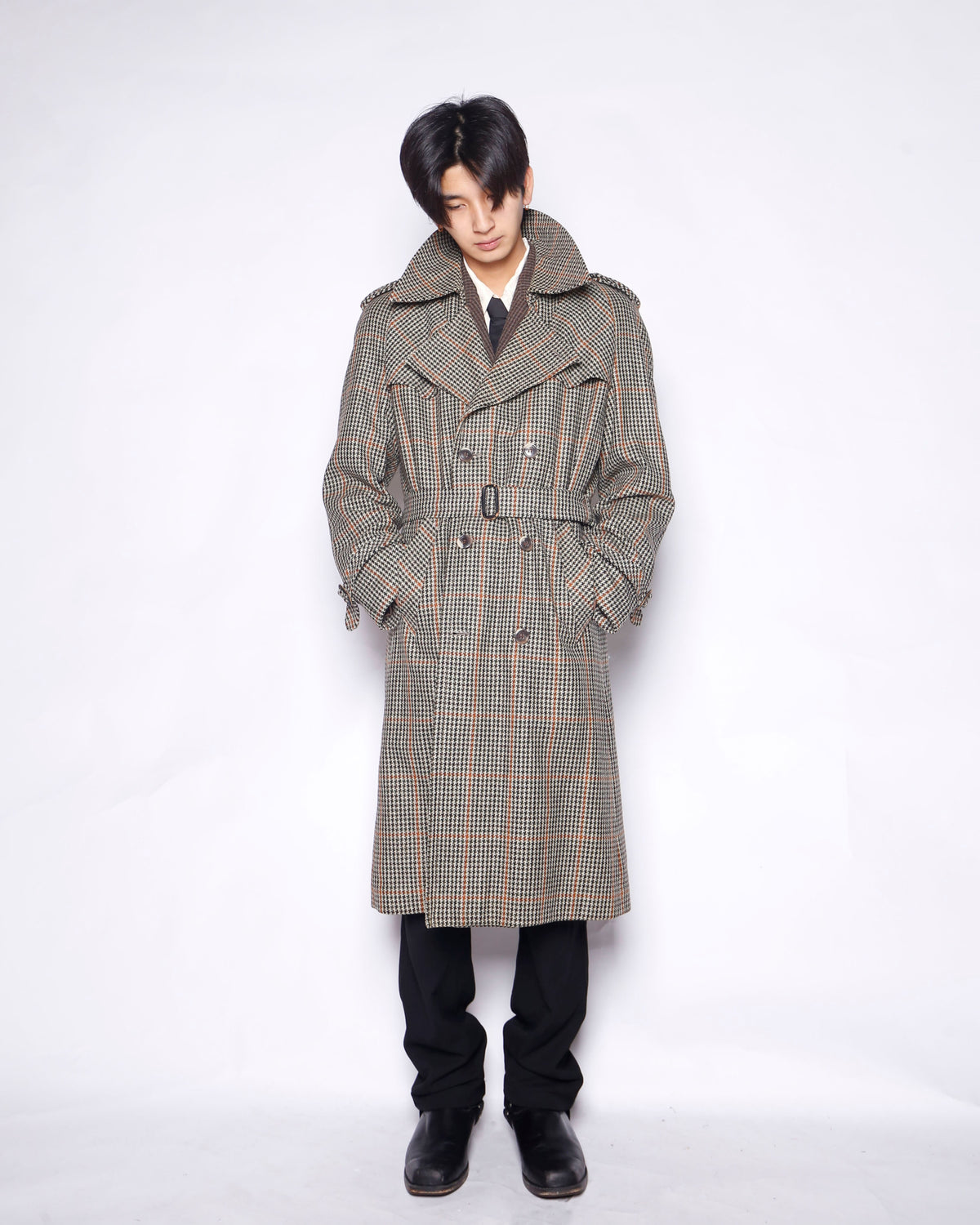 vintage 70's euro houndstooth trench coat