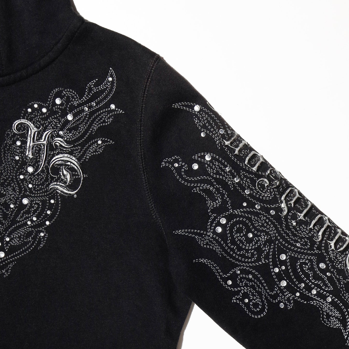 vintage 00's harley-davidson broderie/rinestone tatoo hoodie