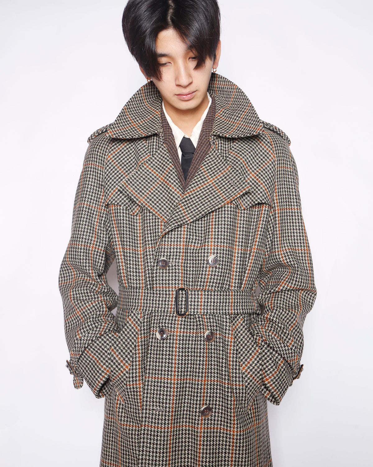 vintage 70's euro houndstooth trench coat