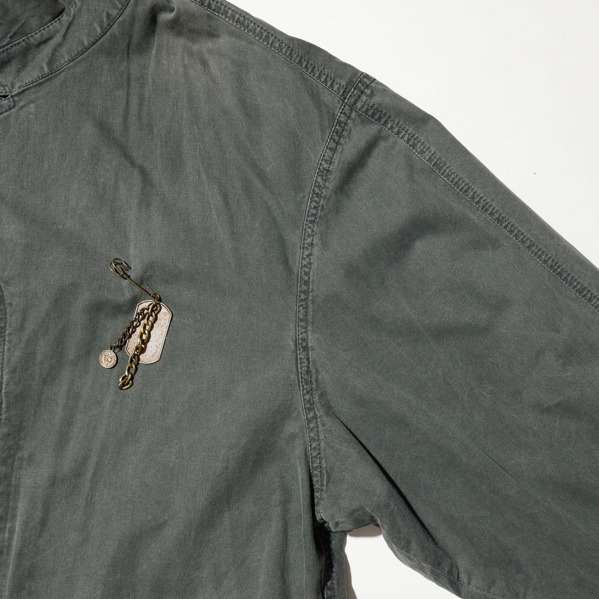 vintage euro chester field coat, with dogtag pins