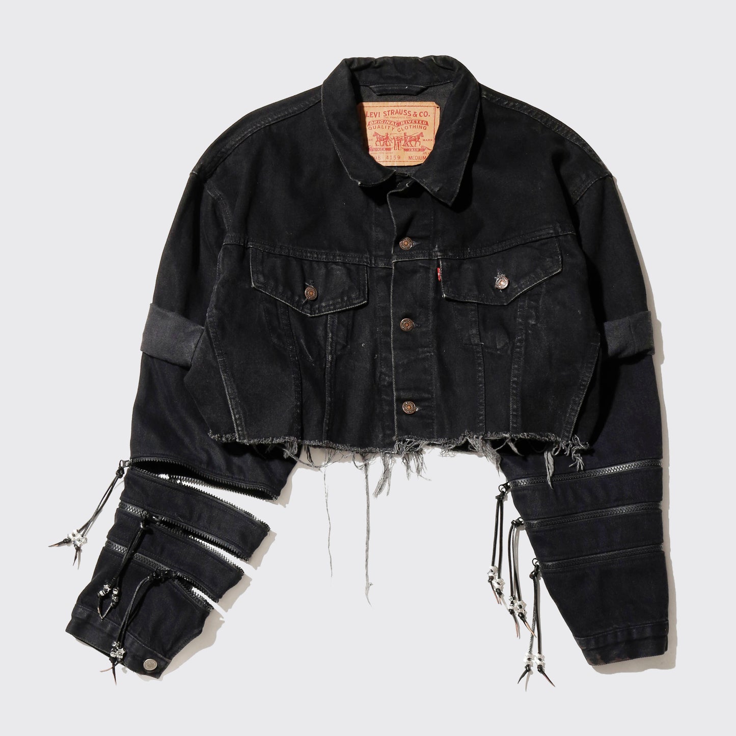 *one-off fringe zipped trucker jacket