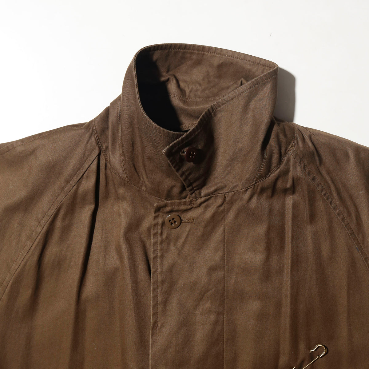 vintage perry ellis traveler long coat, with dogtag pins