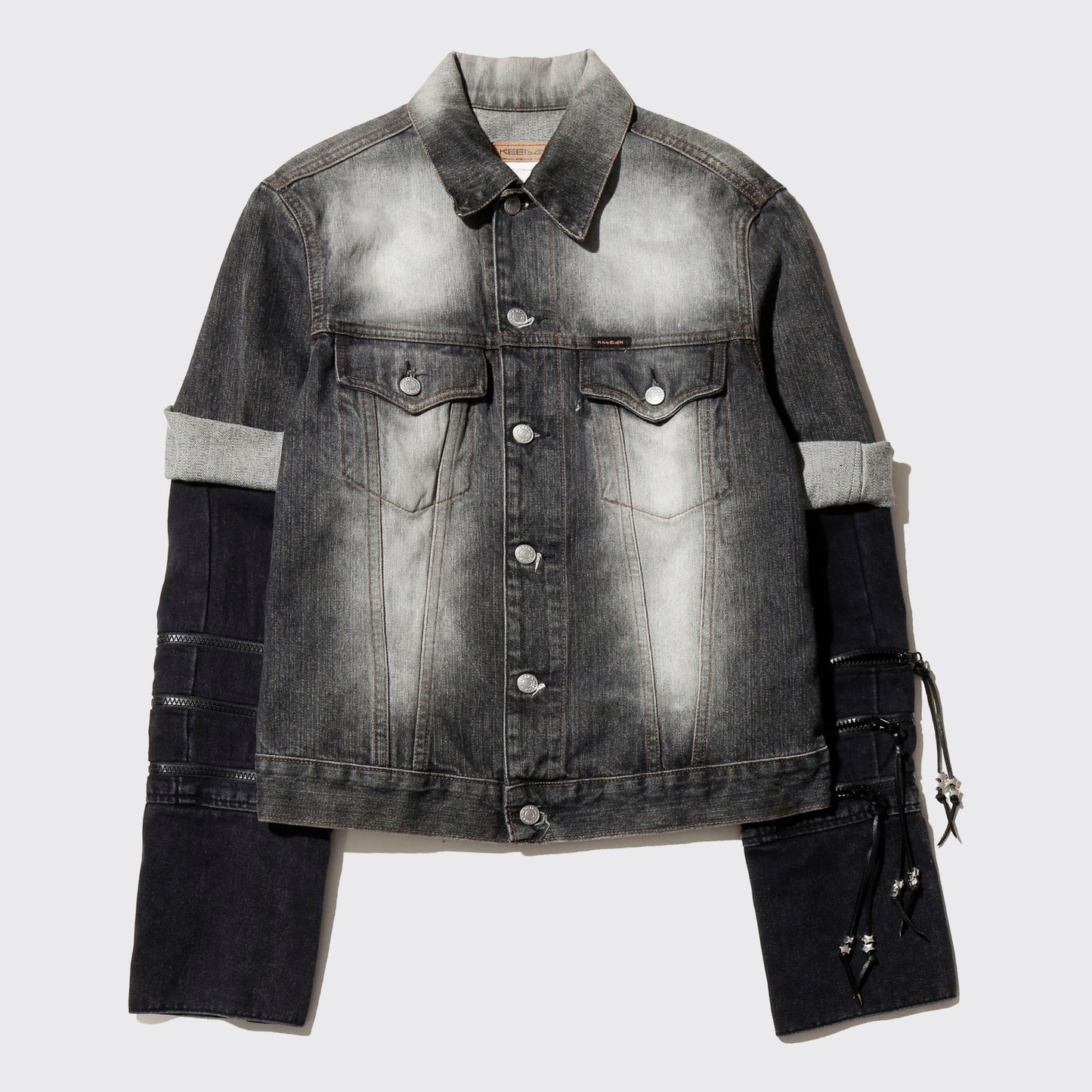 *one-off fringe zipped acid trucker jacket