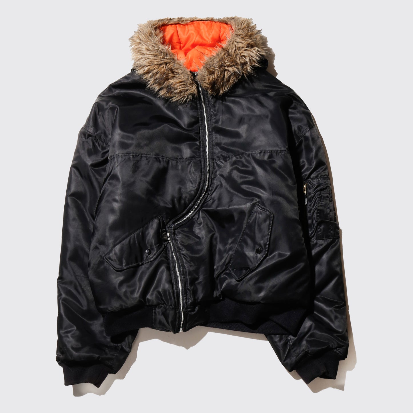 *one-off unbalance hooded bomber jacket