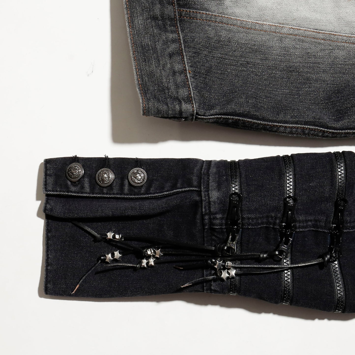 *one-off fringe zipped acid trucker jacket