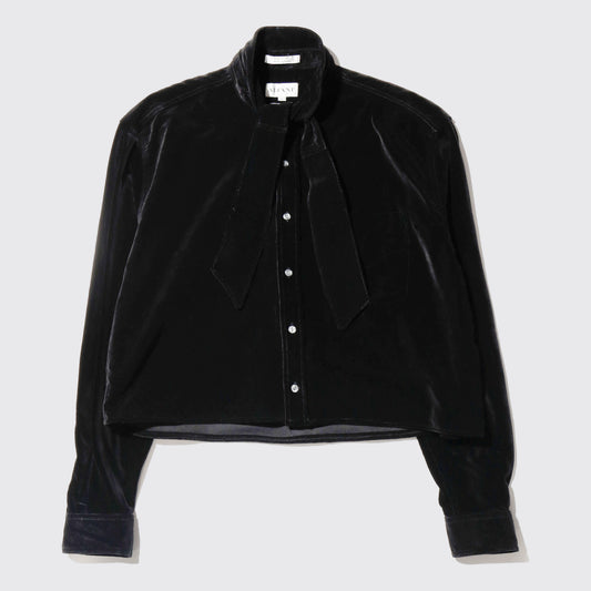 *one-off cropped bowtie velvet shirt