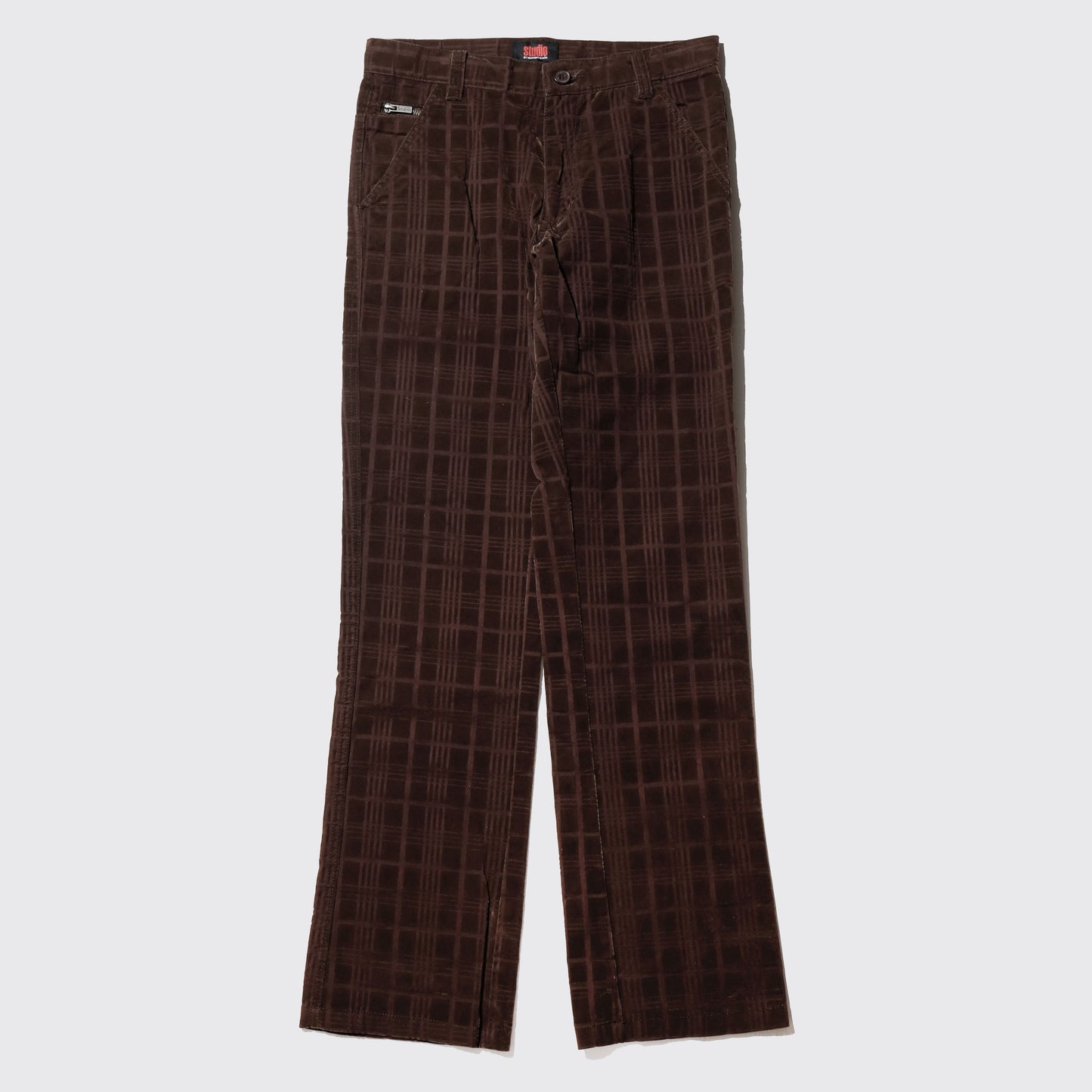 vintage flocky check flare trousers