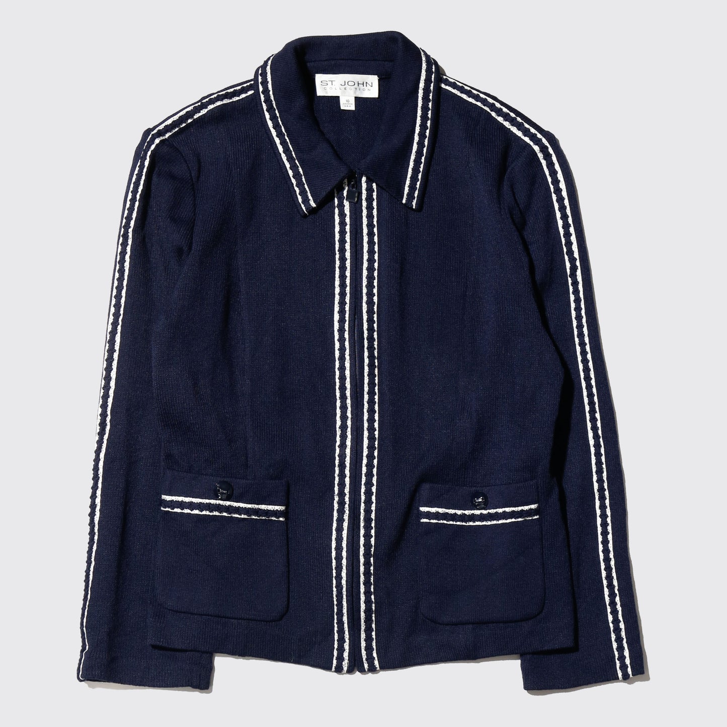 vintage broderied piping knit jacket