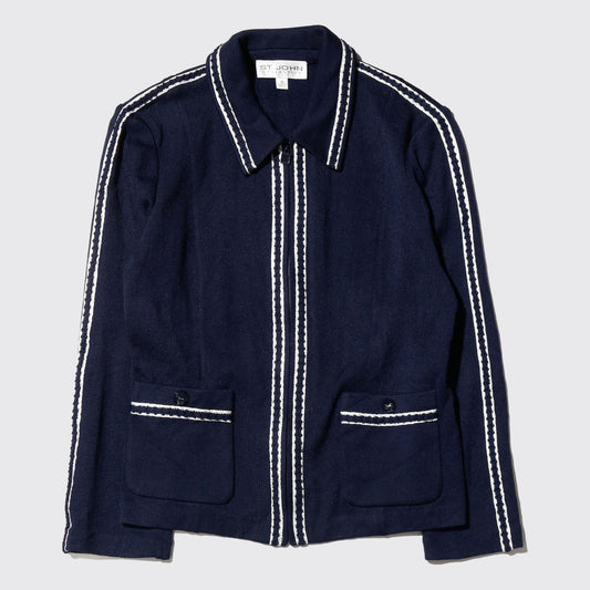vintage broderied piping knit jacket