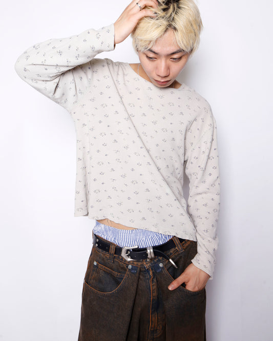 vintage cropped floral thermal cut sew