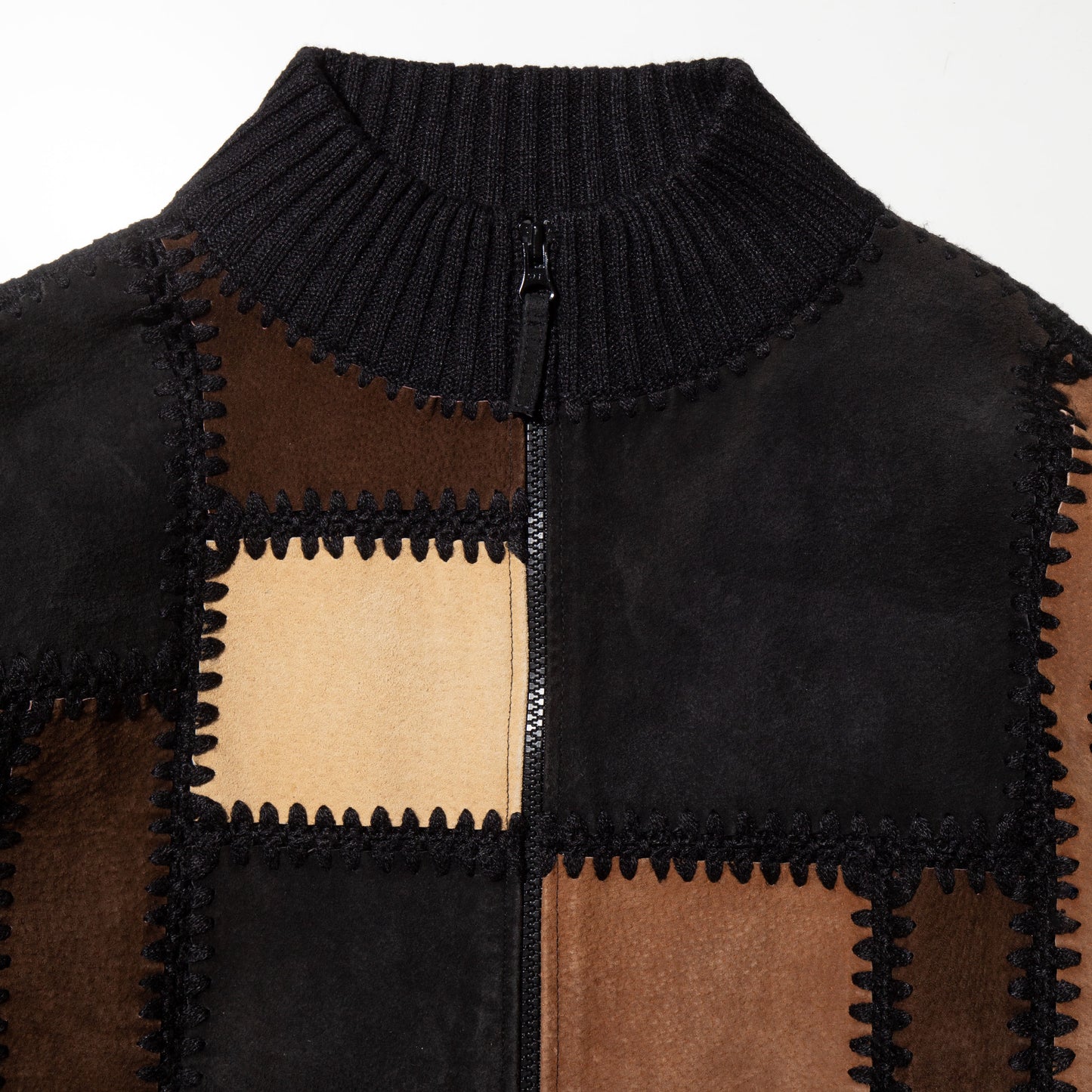 vintage patchwork suede knit jacket