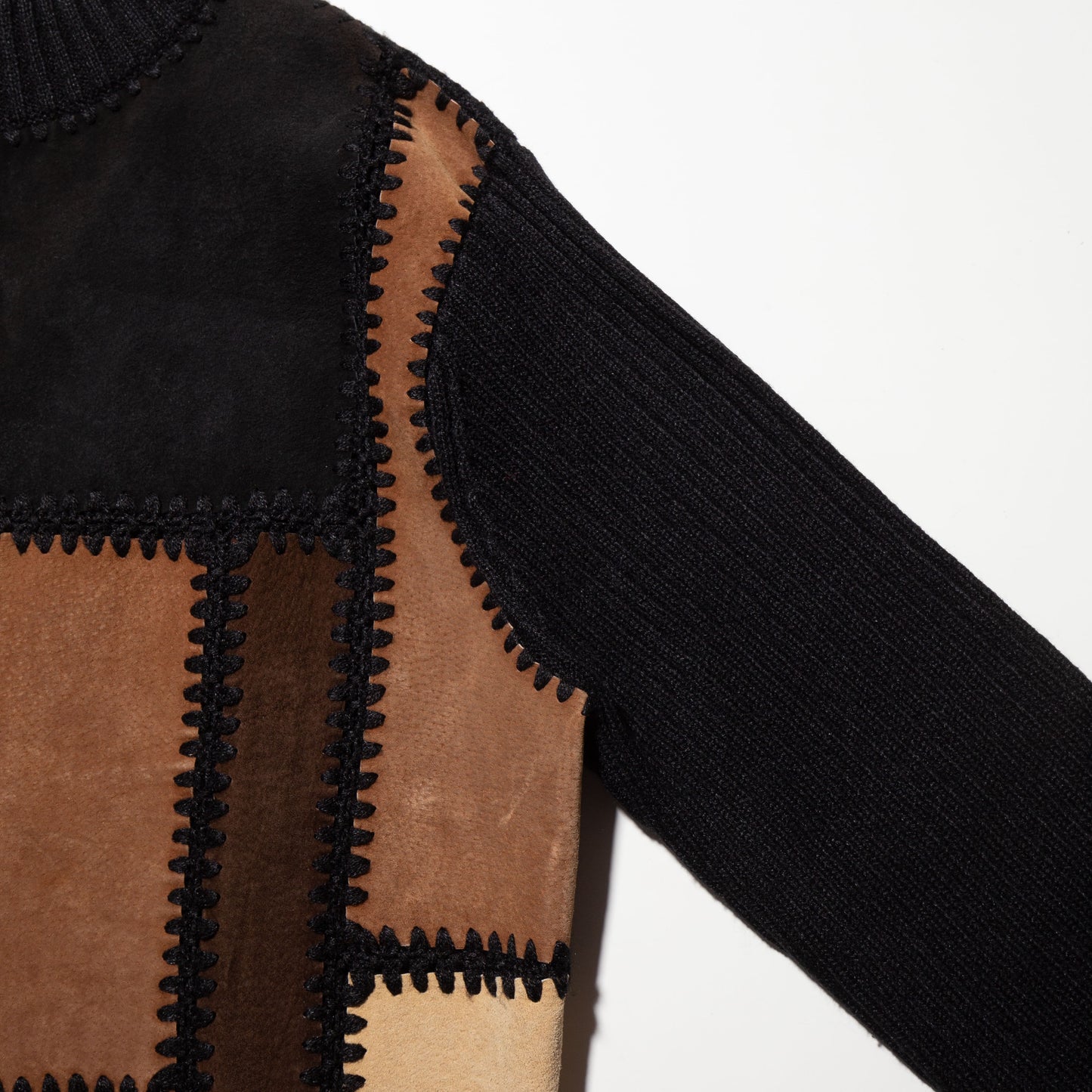 vintage patchwork suede knit jacket