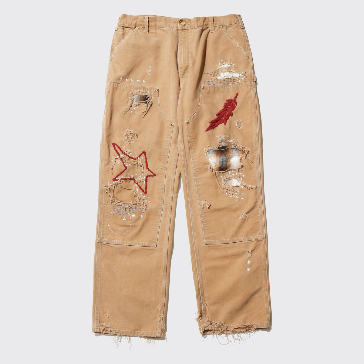 *one-off craft broken double knee trousers