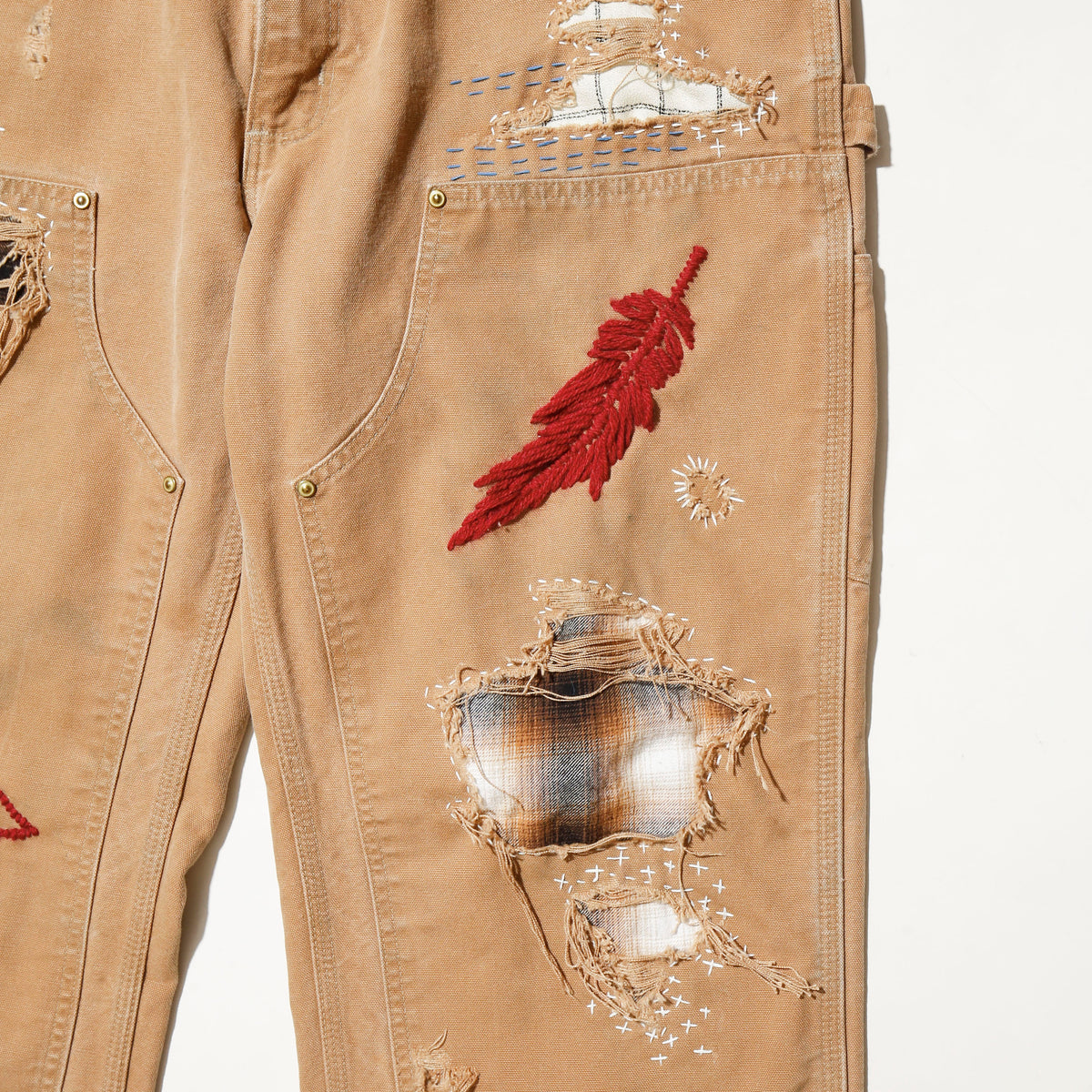 *one-off craft broken double knee trousers