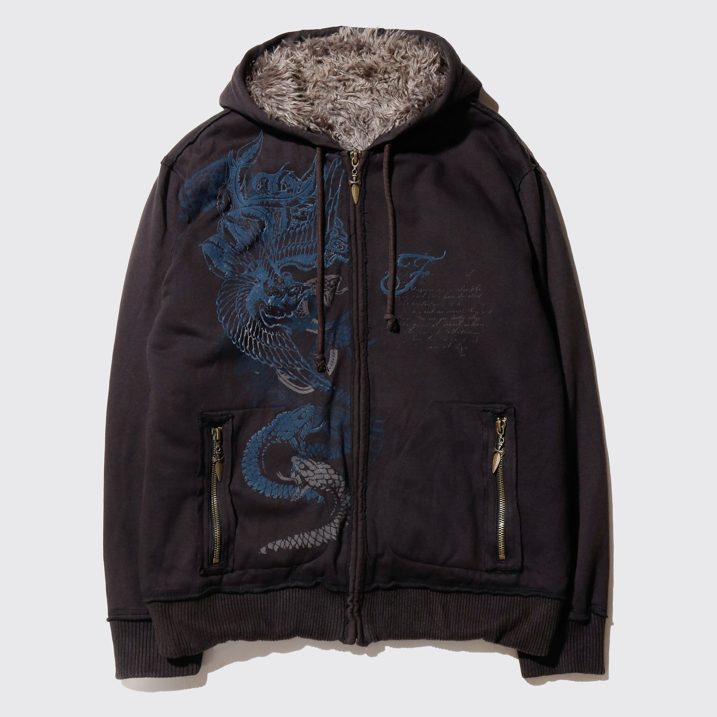 vintage fur liner dragon hoodie