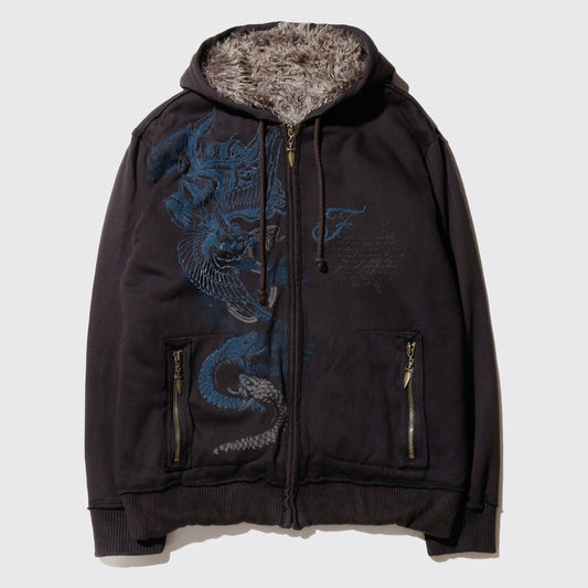 vintage fur liner dragon hoodie