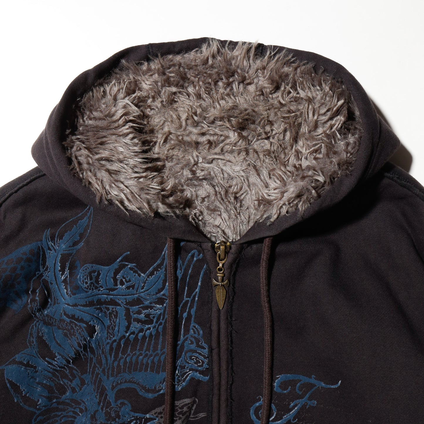 vintage fur liner dragon hoodie