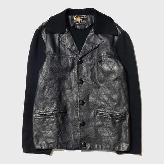 vintage 70-80's wing sun hong quilted leather combi knit jacket