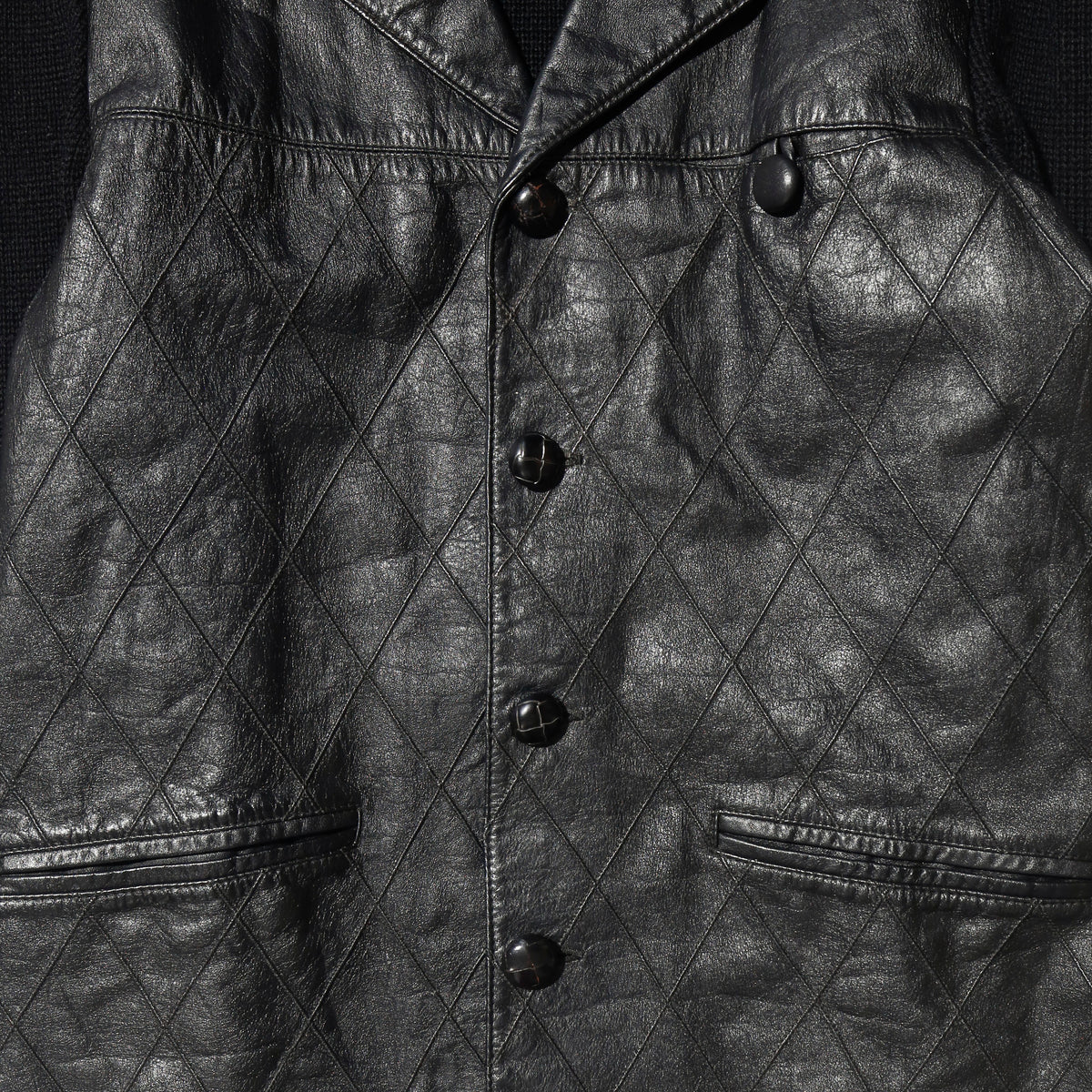 vintage 70-80's wing sun hong quilted leather combi knit jacket