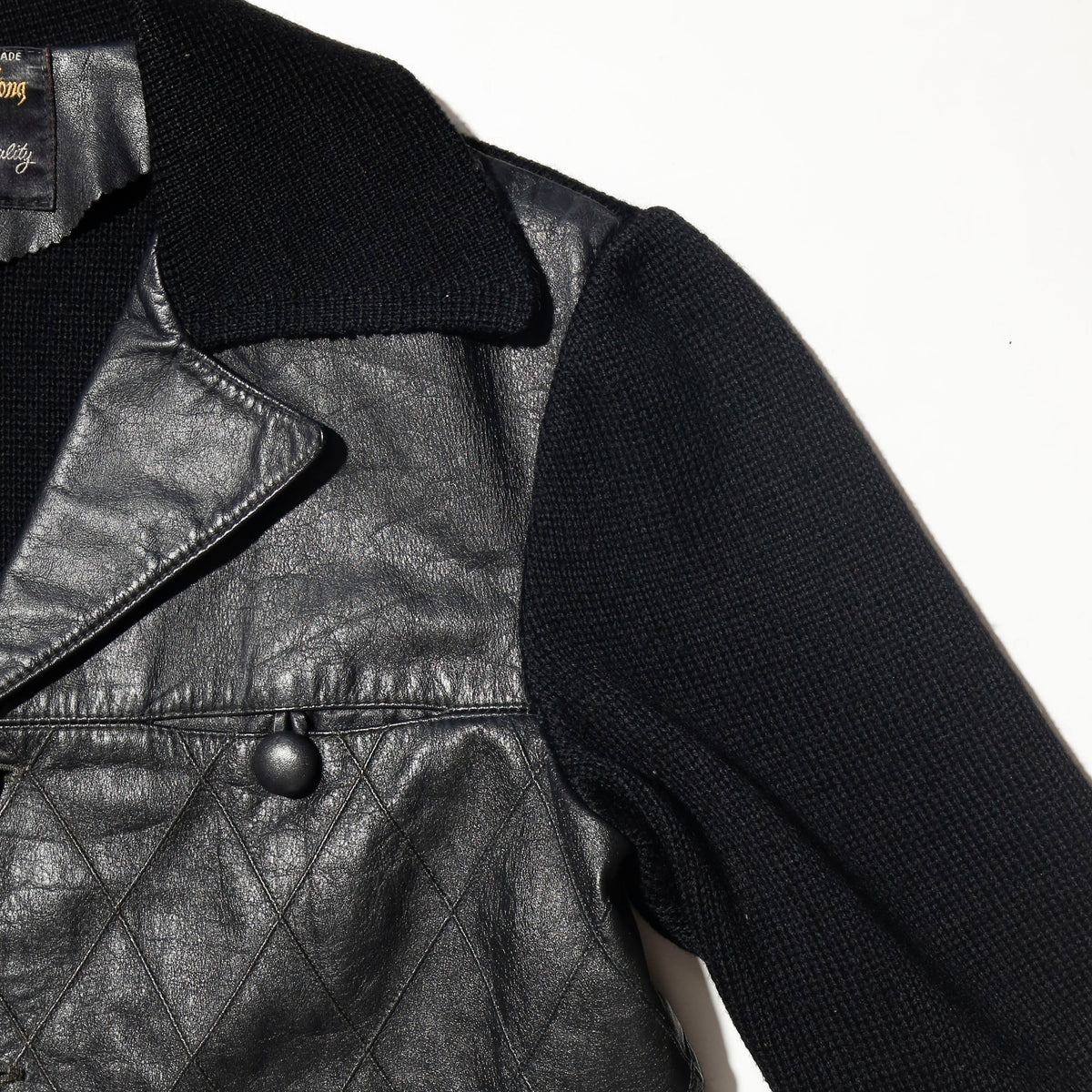 vintage 70-80's wing sun hong quilted leather combi knit jacket