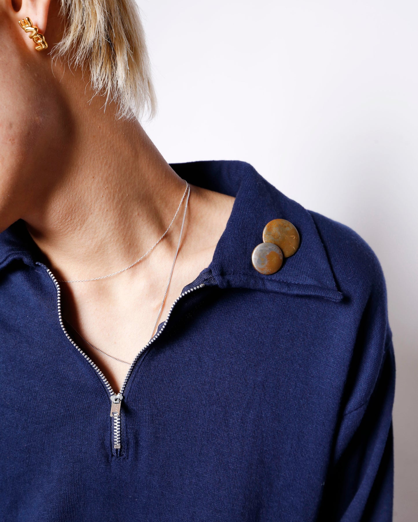 vintage 70-80's half zip pullover, with copper badge