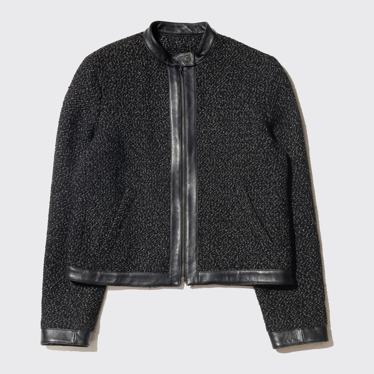 vintage leather combi tweed jacket