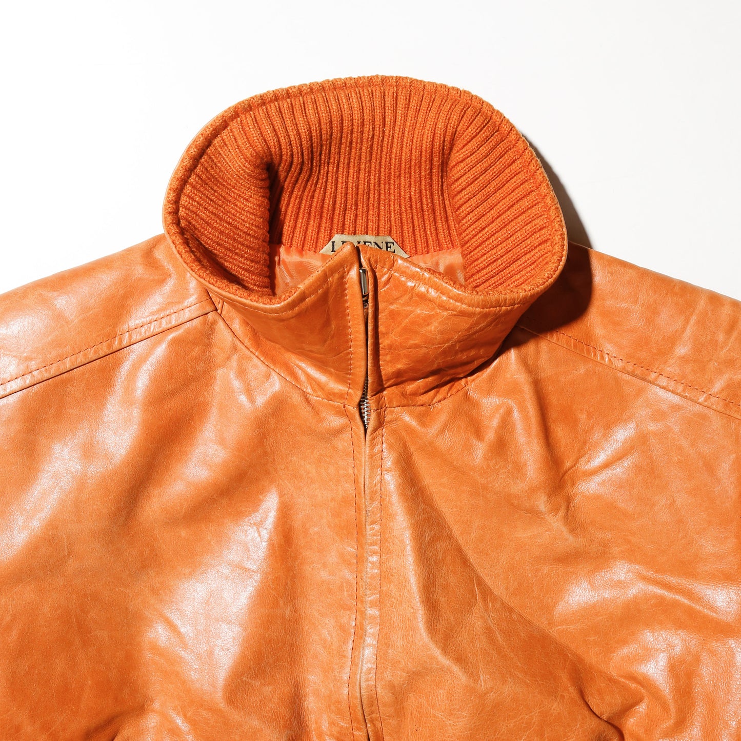 vintage cropped narrow waist rib leather jacket