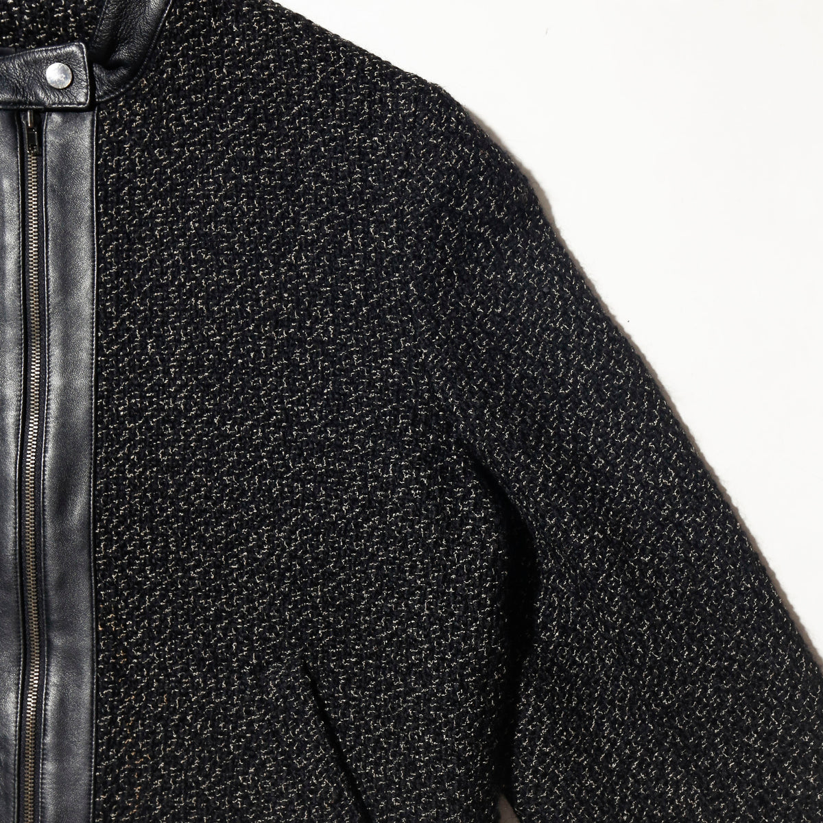 vintage leather combi tweed jacket