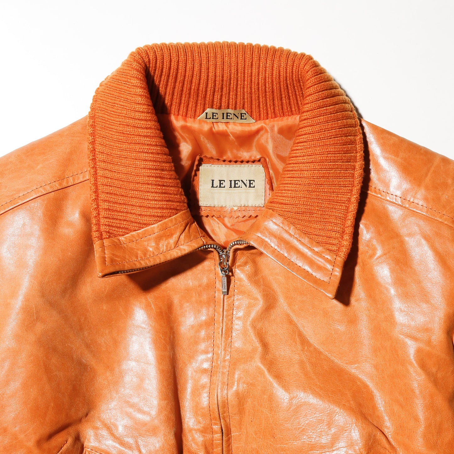 vintage cropped narrow waist rib leather jacket