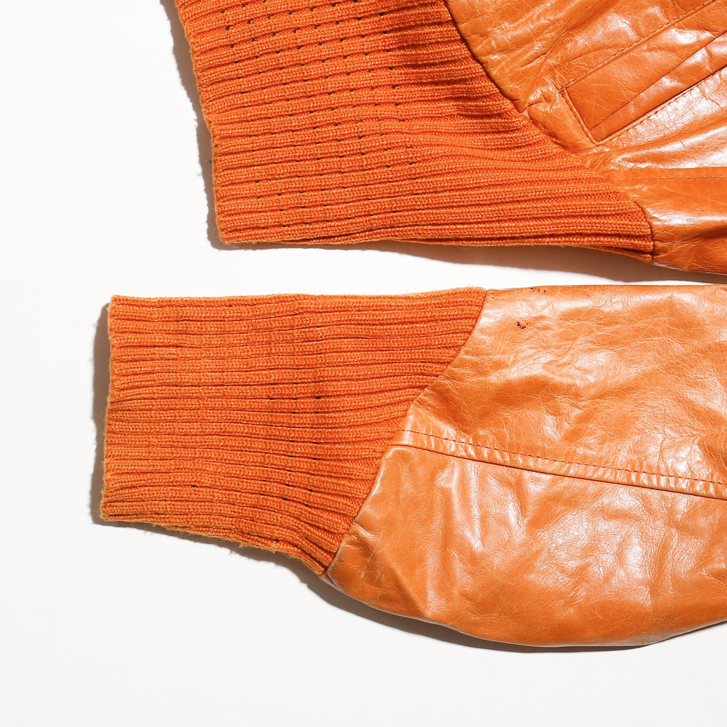 vintage cropped narrow waist rib leather jacket