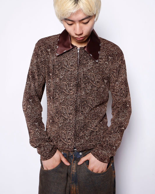 vintage switched collar shinny paisley jacket