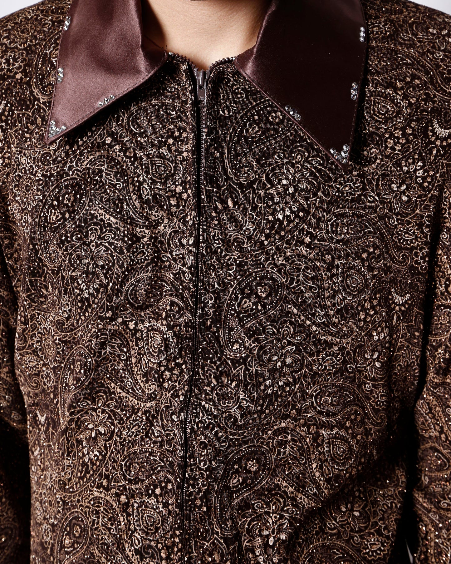vintage switched collar shinny paisley jacket
