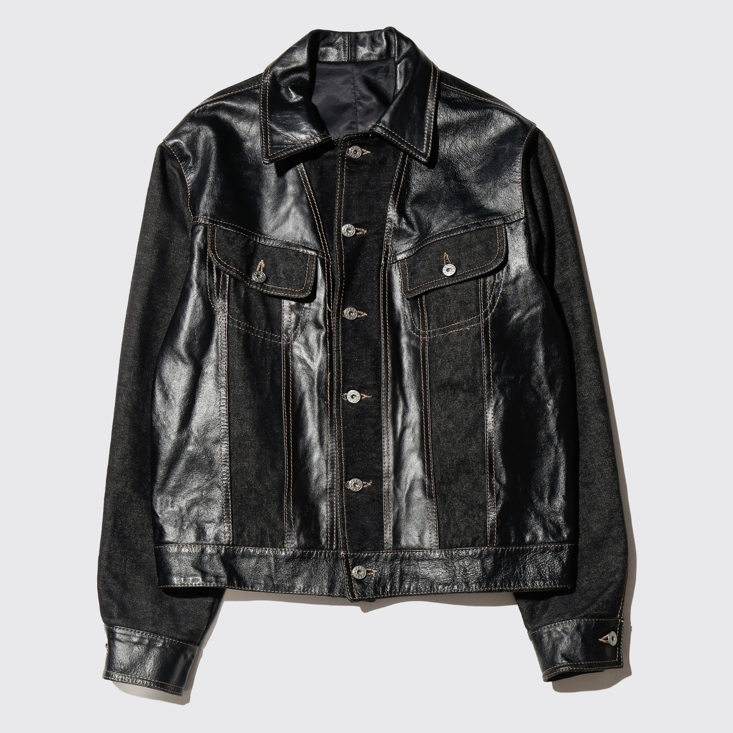 vintage leather combi trucker jacket