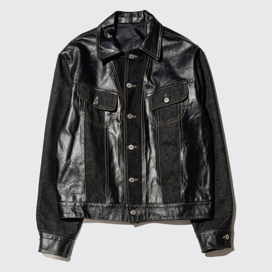 vintage leather combi trucker jacket