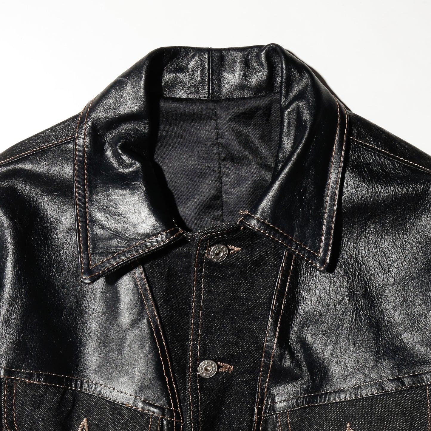 vintage leather combi trucker jacket