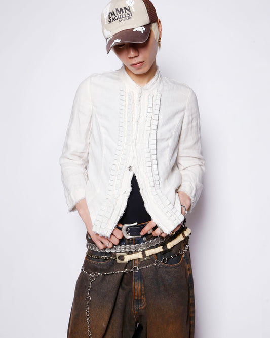vintage euro frilled linen jacket
