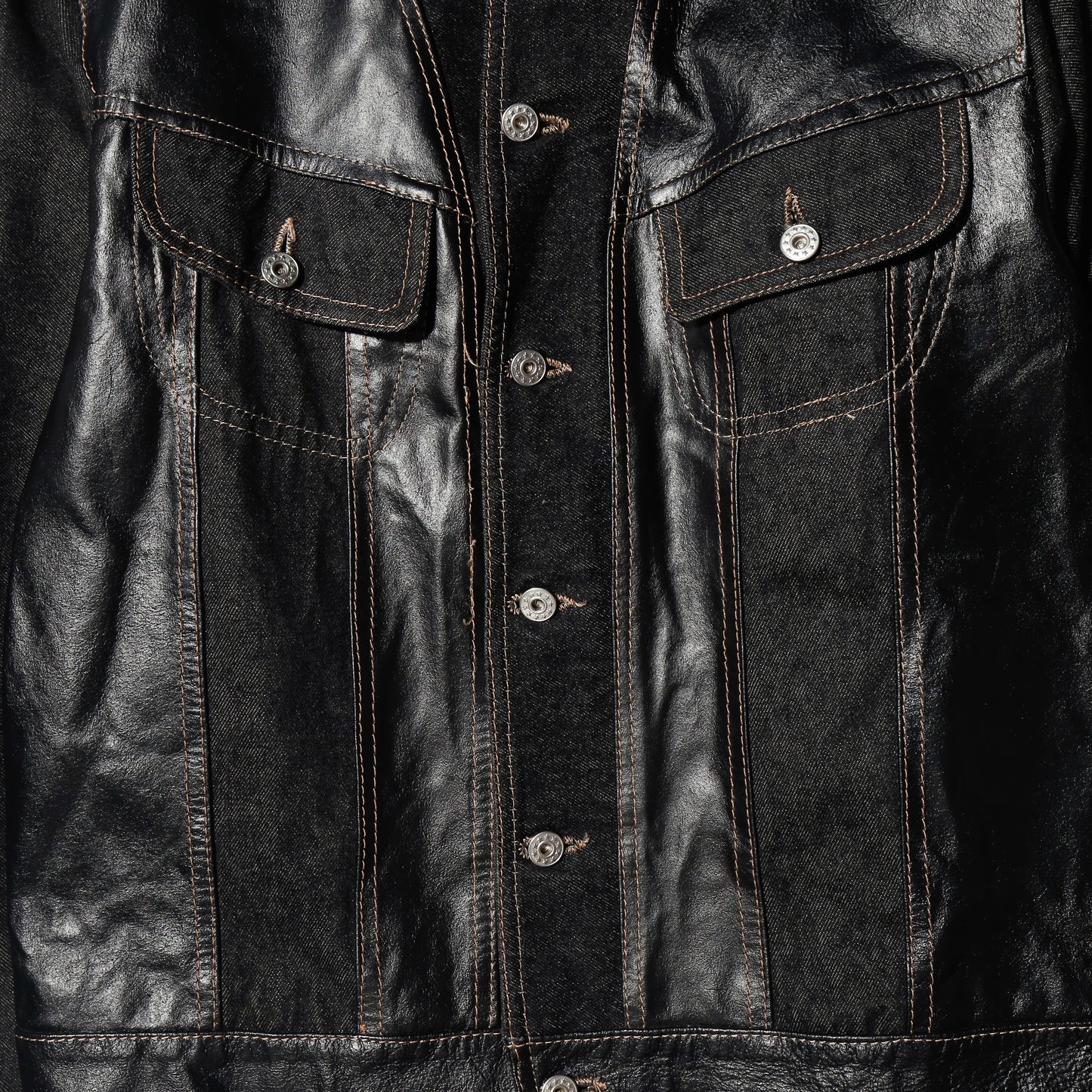 vintage leather combi trucker jacket