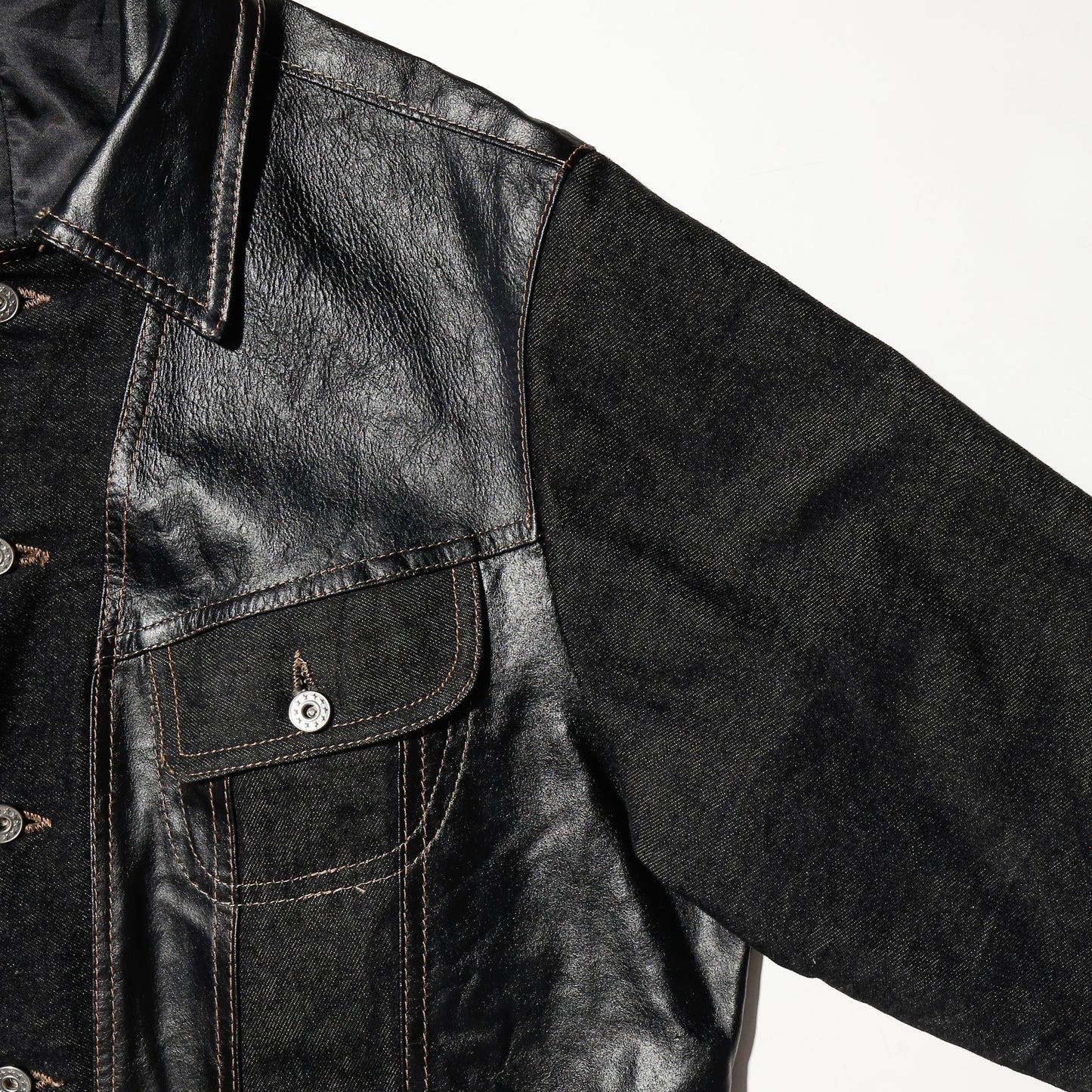 vintage leather combi trucker jacket