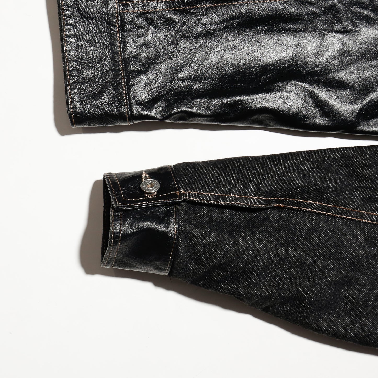 vintage leather combi trucker jacket