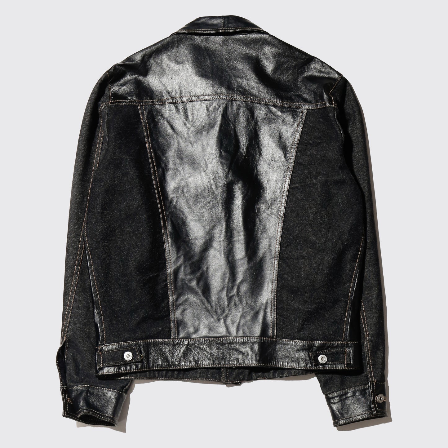 vintage leather combi trucker jacket