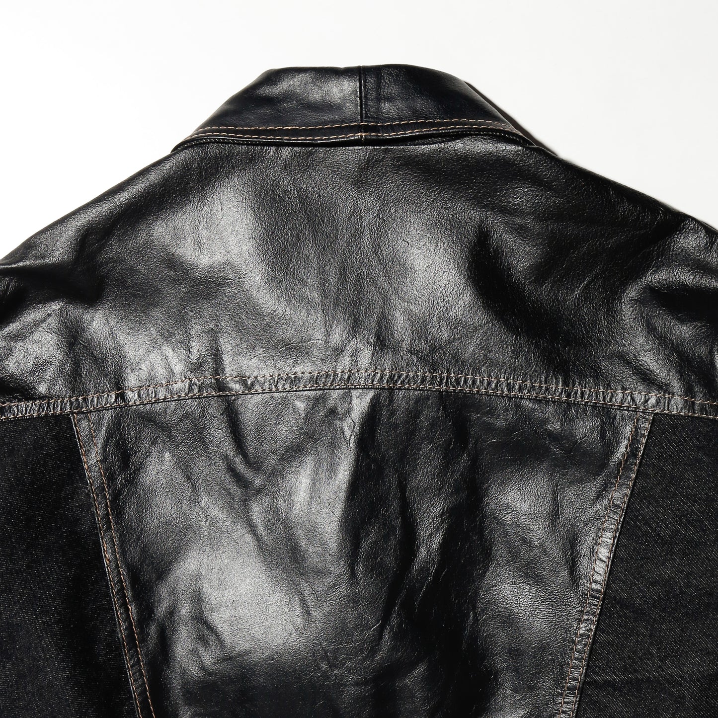 vintage leather combi trucker jacket