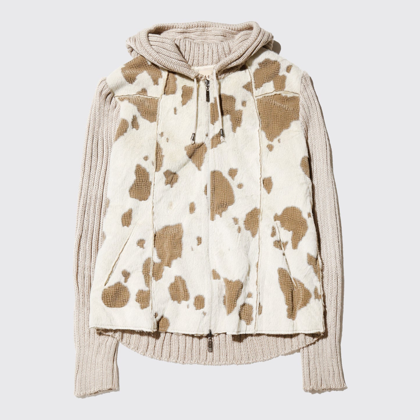 vintage faux cow knit hoodie