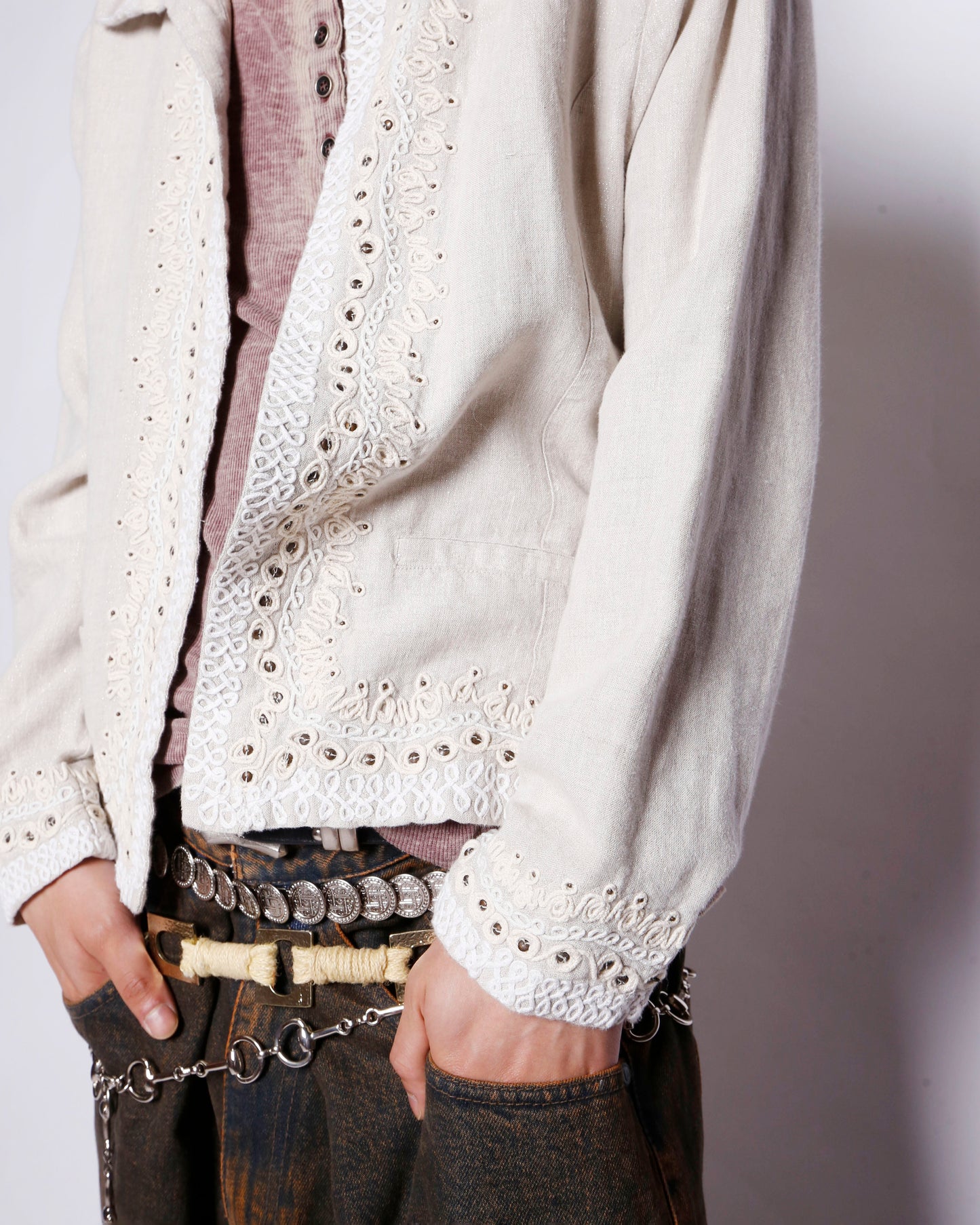 vintage chico's broderied linen jacket