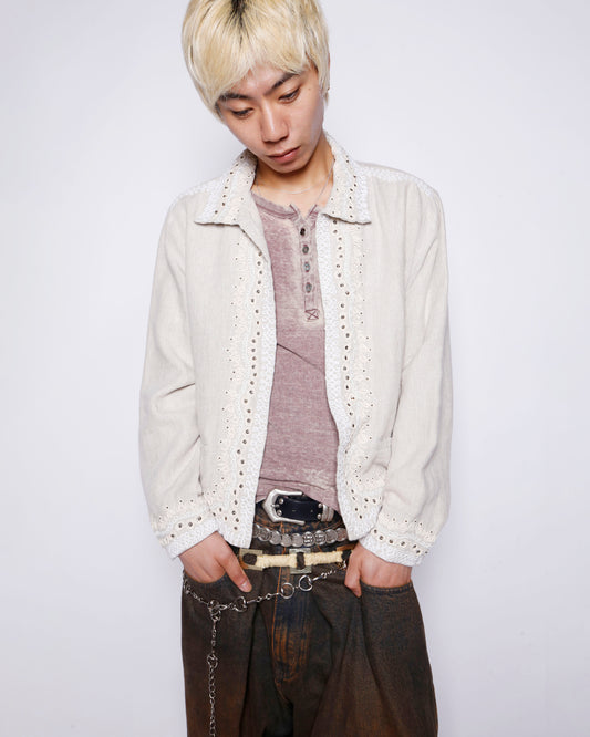 vintage chico's broderied linen jacket