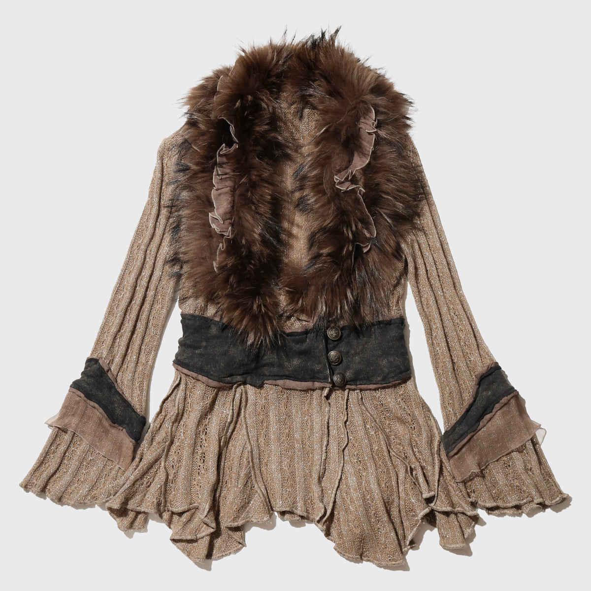 vintage fur collar caribbean knit dress