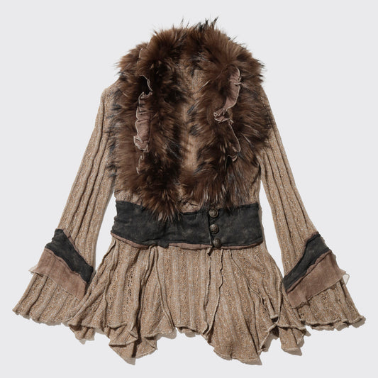 vintage fur collar caribbean knit dress