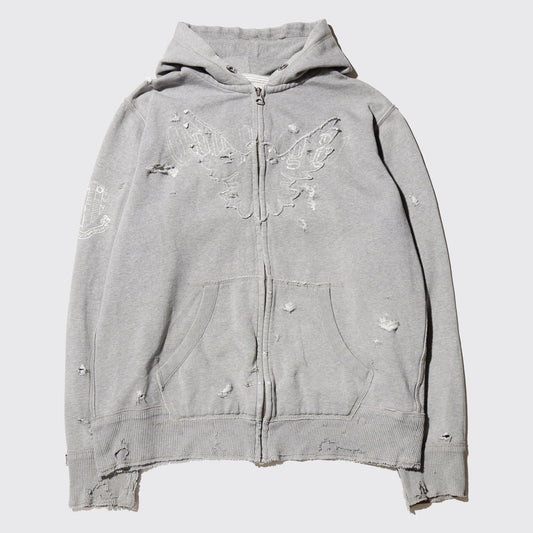 *one-off feather broken hoodie
