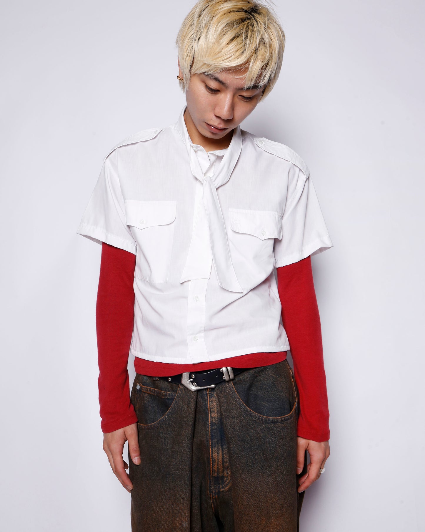 *one-off 80's Yves Saint Laurent epaulet bowtie shirt
